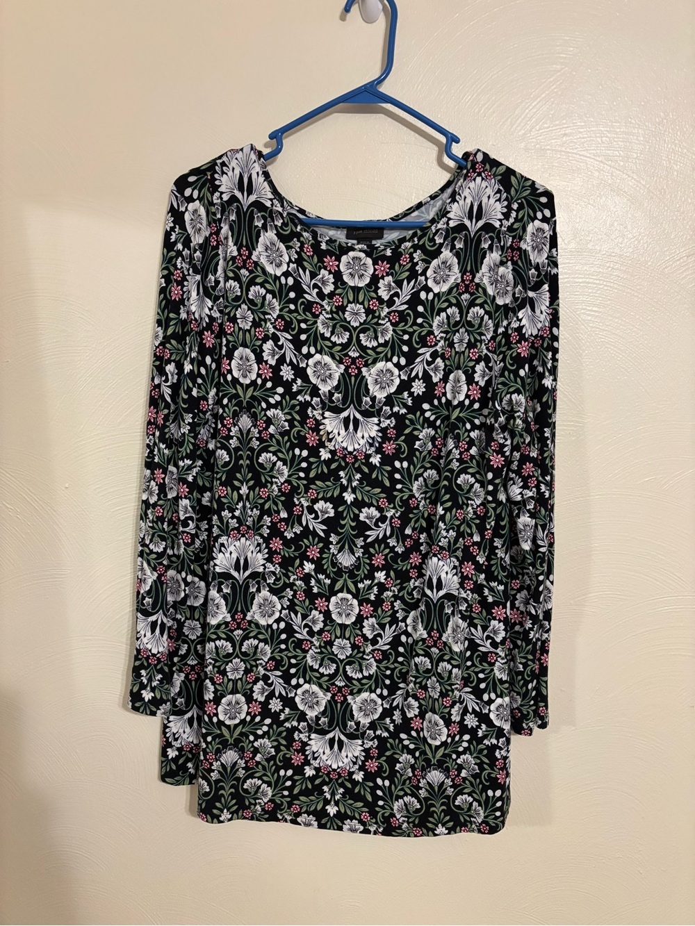 J.Jill Wearever Large Black Floral Long Sleeve Tunic Top